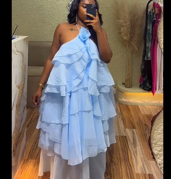 CM.YAYA Women Sleeveless Ruffles Loose Ball Gown Smock Strap Maxi Long Sexy Dress 2025 Birthday Vacation Party Dresses Vestidos