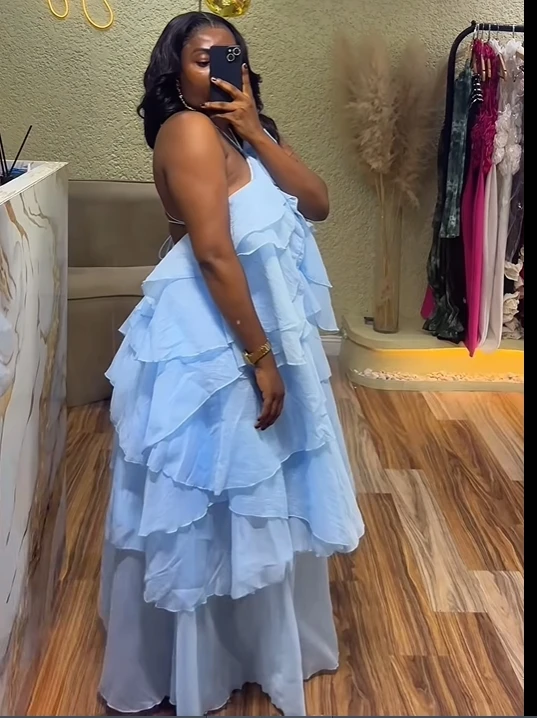 CM.YAYA Women Sleeveless Ruffles Loose Ball Gown Smock Strap Maxi Long Sexy Dress 2025 Birthday Vacation Party Dresses Vestidos