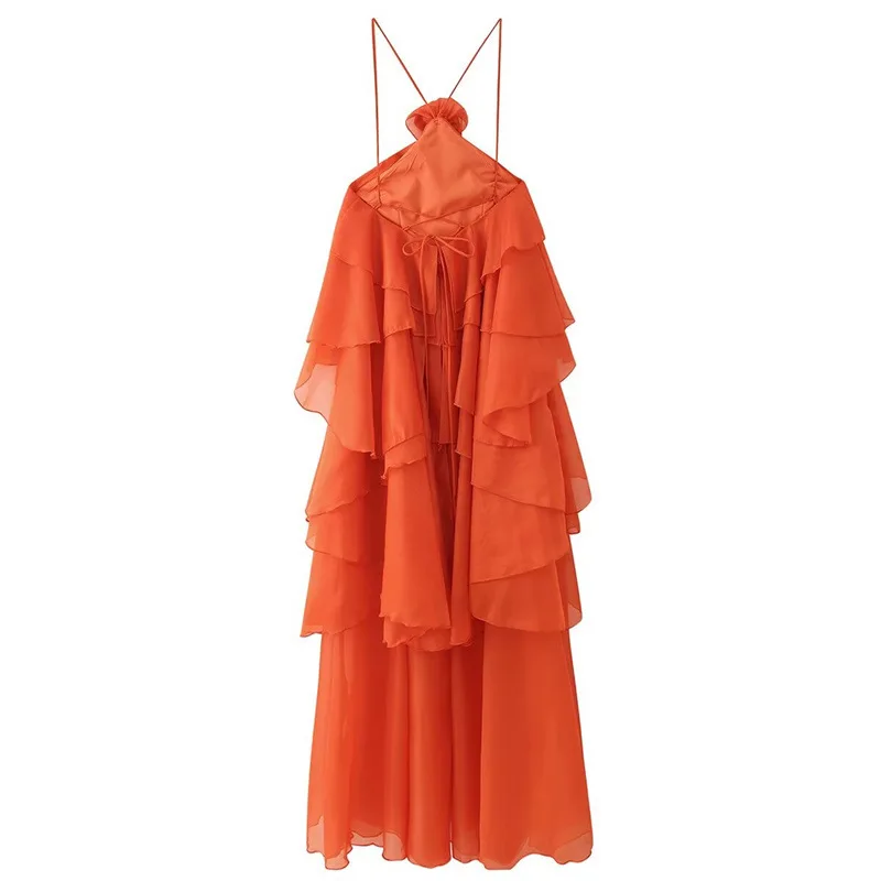 CM.YAYA Women Sleeveless Ruffles Loose Ball Gown Smock Strap Maxi Long Sexy Dress 2025 Birthday Vacation Party Dresses Vestidos