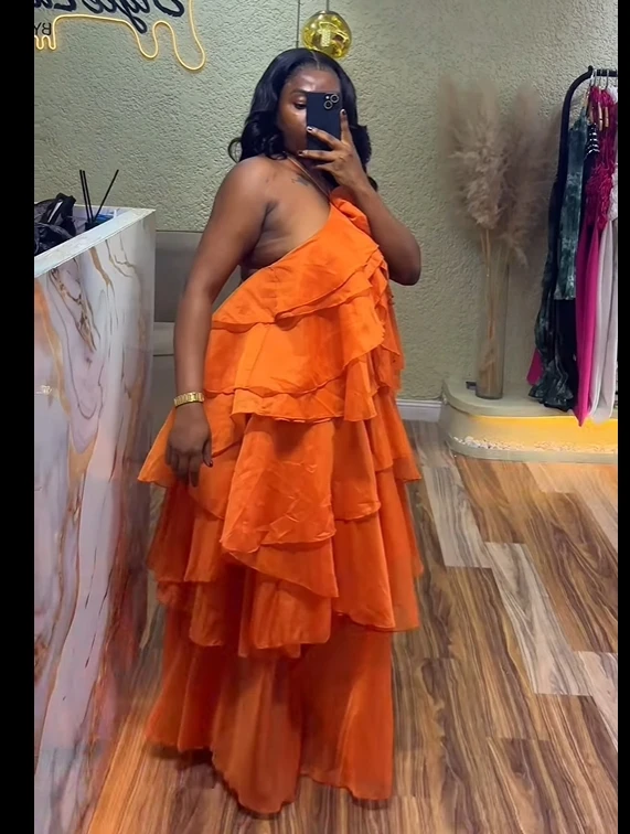 CM.YAYA Women Sleeveless Ruffles Loose Ball Gown Smock Strap Maxi Long Sexy Dress 2025 Birthday Vacation Party Dresses Vestidos