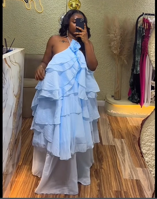 CM.YAYA Women Sleeveless Ruffles Loose Ball Gown Smock Strap Maxi Long Sexy Dress 2025 Birthday Vacation Party Dresses Vestidos
