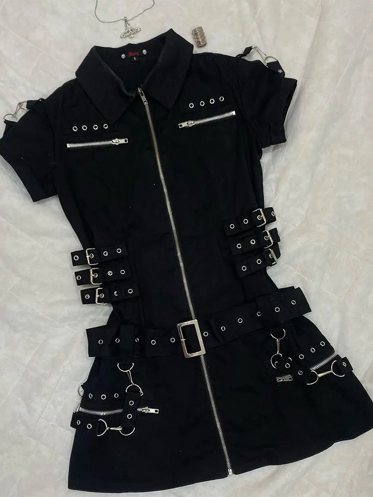 Premium Slim Dark Casual Dresses Japanese Unique Half Sleeve Minority High Street Robe Personalized Y2K Goth Punk Style Vestidos