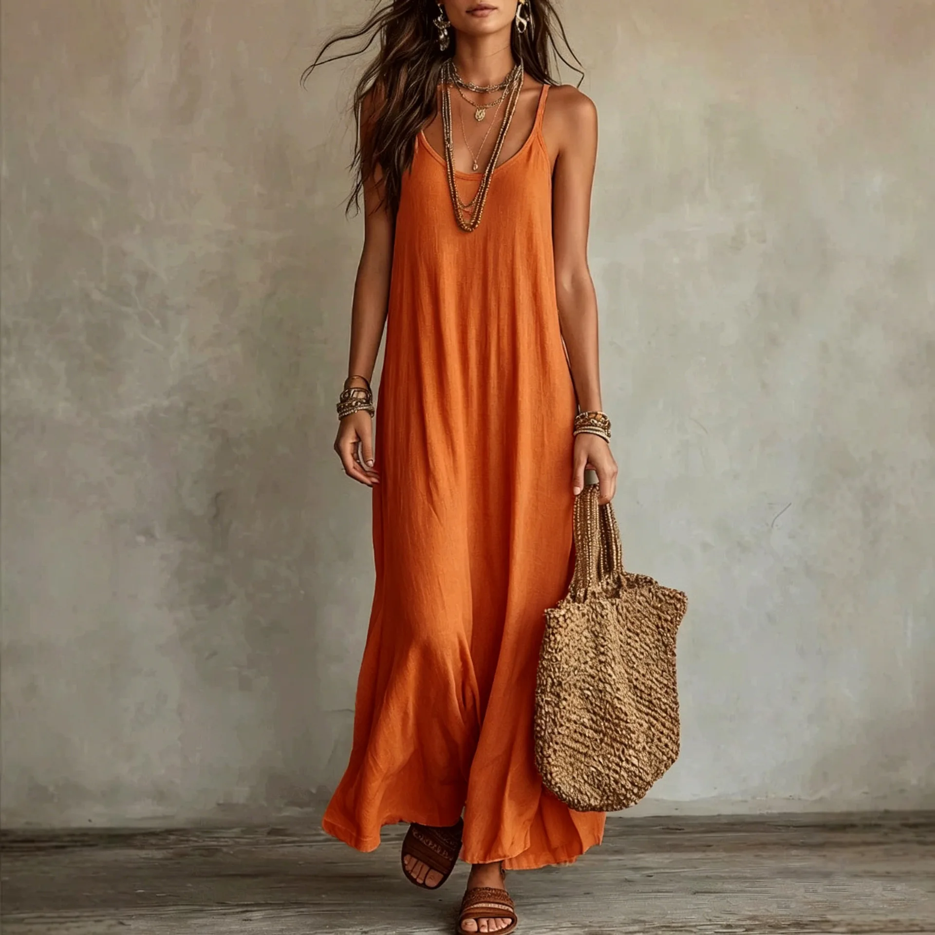 Backless Cami Dresses Summer Women Boho Dress Spaghetti Strap Sleeveless Casual Maxi Dress Long Sundress Holiday Beach Wear