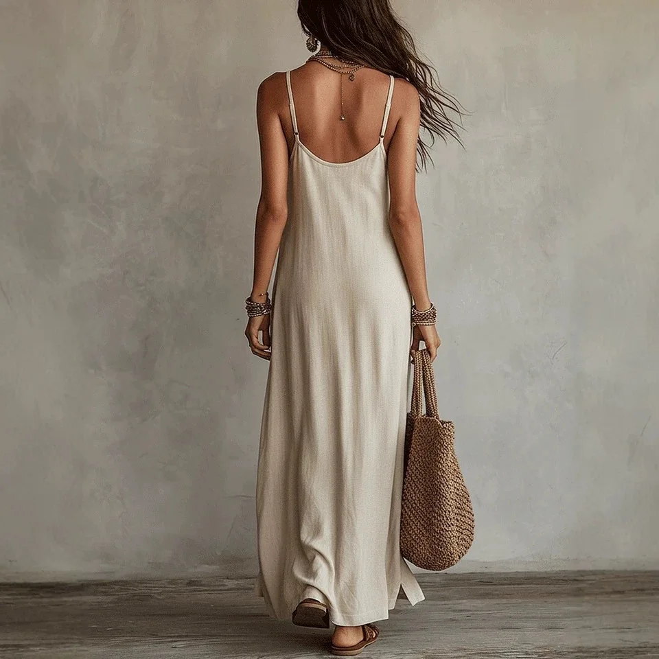 Backless Cami Dresses Summer Women Boho Dress Spaghetti Strap Sleeveless Casual Maxi Dress Long Sundress Holiday Beach Wear