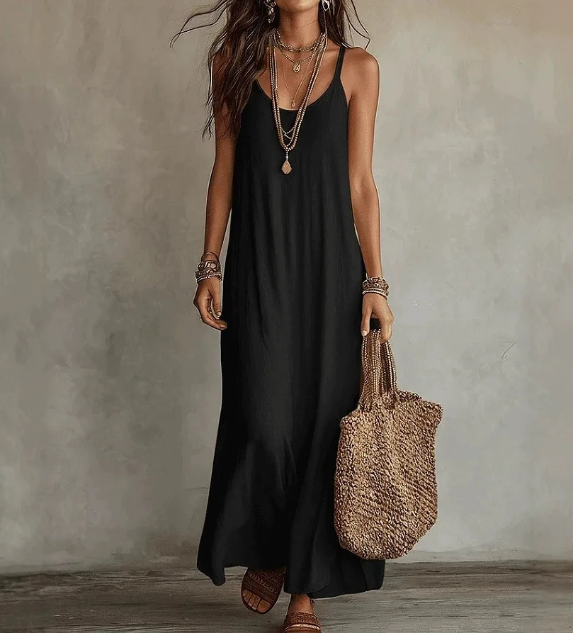 Backless Cami Dresses Summer Women Boho Dress Spaghetti Strap Sleeveless Casual Maxi Dress Long Sundress Holiday Beach Wear