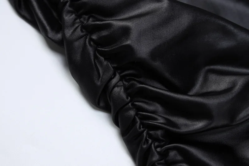 Sexy Imitation Leather Folds Slim Bodycon Dress Women Soild Color Long Sleeves Skinny Mini Dress Elegant Club Party Vestidos