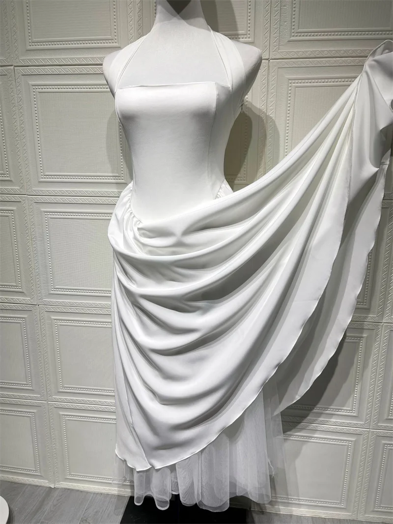 Mozision Halter Backless A-line Club Midi Dress Women Fashion Elegant Square Collar Sleeveless High Waist Party Pleated Dress