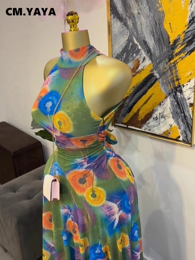 CM.YAYA 2026 Fall Women O-neck Sleeveless Print Mermaid Long Maxi Dress Cocktail Evening Birthday Beach Sexy Night Party Dresses