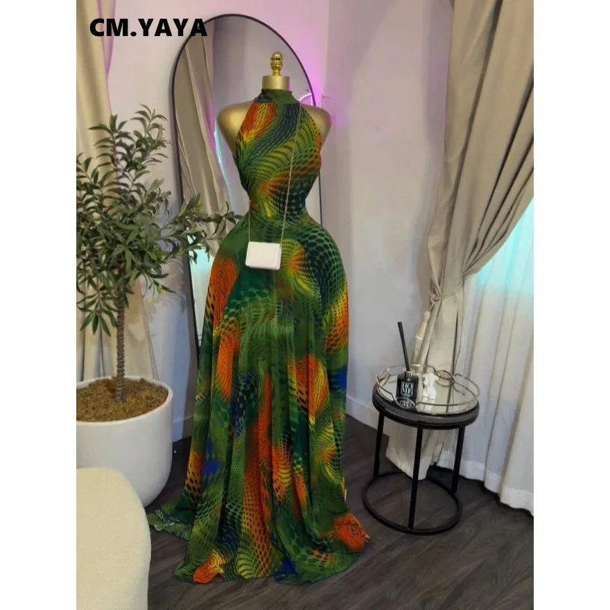 CM.YAYA 2026 Fall Women O-neck Sleeveless Print Mermaid Long Maxi Dress Cocktail Evening Birthday Beach Sexy Night Party Dresses