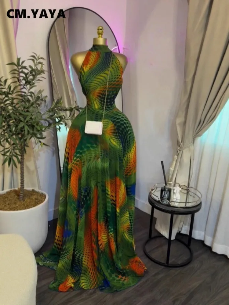 CM.YAYA 2026 Fall Women O-neck Sleeveless Print Mermaid Long Maxi Dress Cocktail Evening Birthday Beach Sexy Night Party Dresses