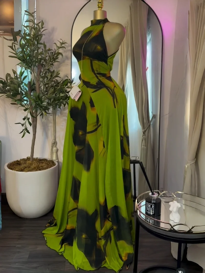 CM.YAYA 2026 Fall Women O-neck Sleeveless Print Mermaid Long Maxi Dress Cocktail Evening Birthday Beach Sexy Night Party Dresses