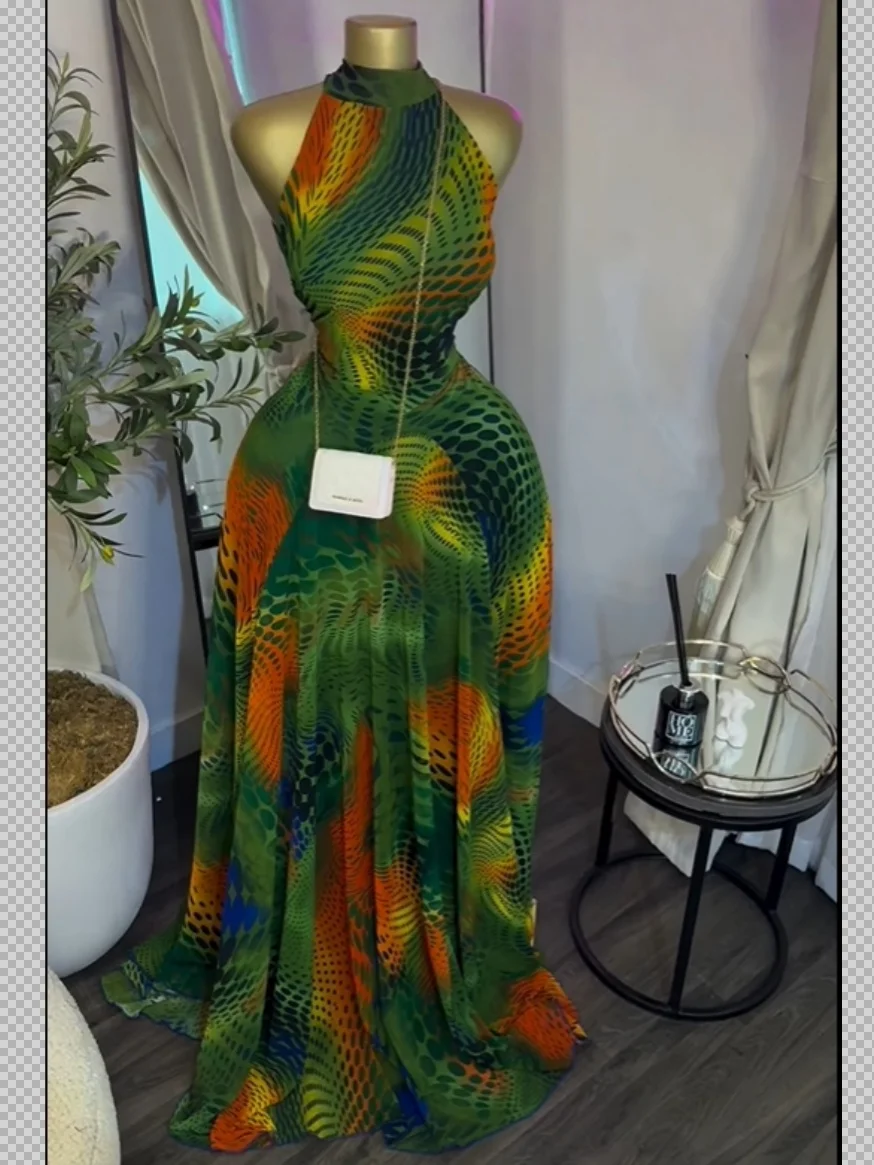 CM.YAYA 2026 Fall Women O-neck Sleeveless Print Mermaid Long Maxi Dress Cocktail Evening Birthday Beach Sexy Night Party Dresses