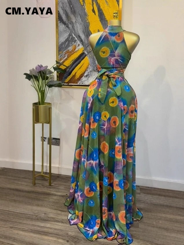CM.YAYA 2026 Fall Women O-neck Sleeveless Print Mermaid Long Maxi Dress Cocktail Evening Birthday Beach Sexy Night Party Dresses