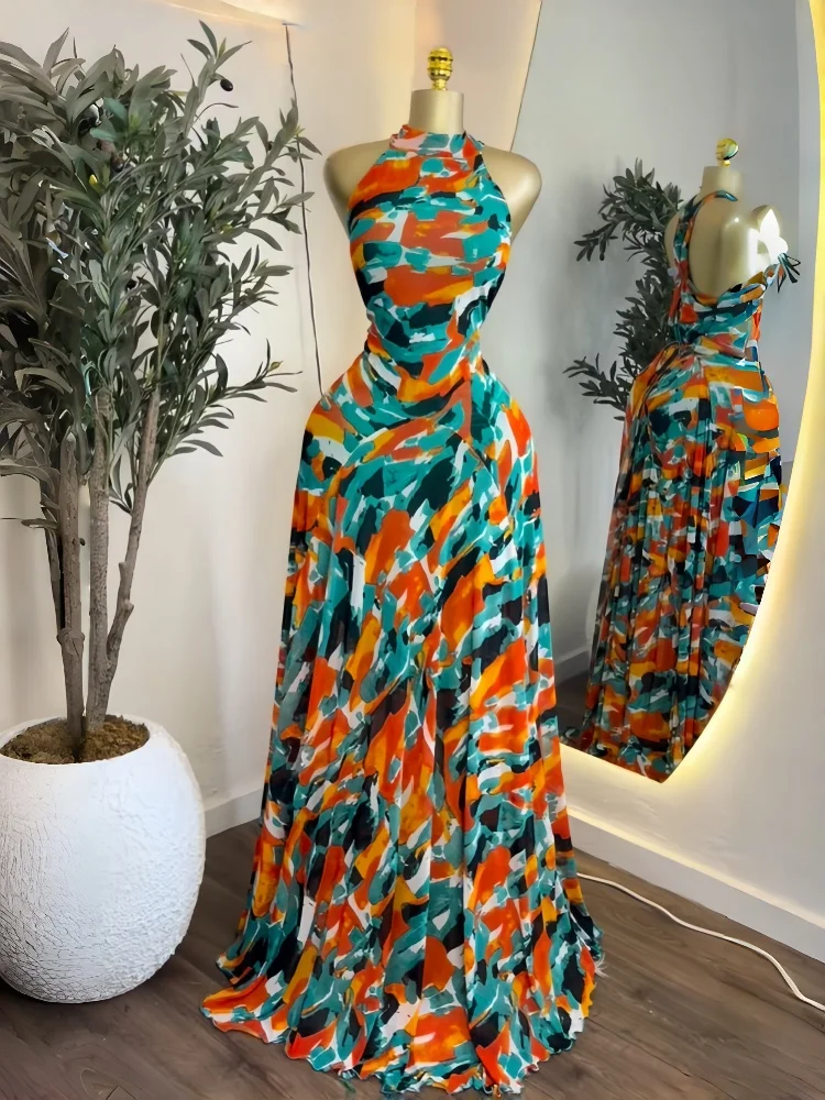 CM.YAYA 2026 Fall Women O-neck Sleeveless Print Mermaid Long Maxi Dress Cocktail Evening Birthday Beach Sexy Night Party Dresses