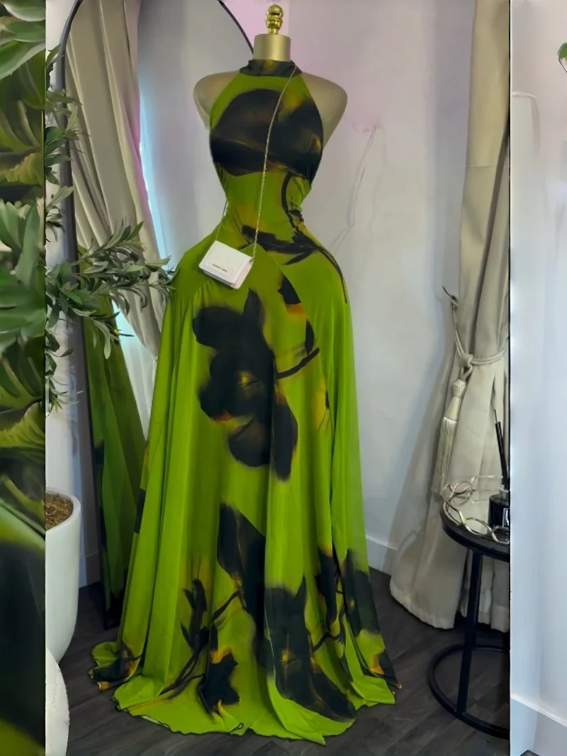 CM.YAYA 2026 Fall Women O-neck Sleeveless Print Mermaid Long Maxi Dress Cocktail Evening Birthday Beach Sexy Night Party Dresses
