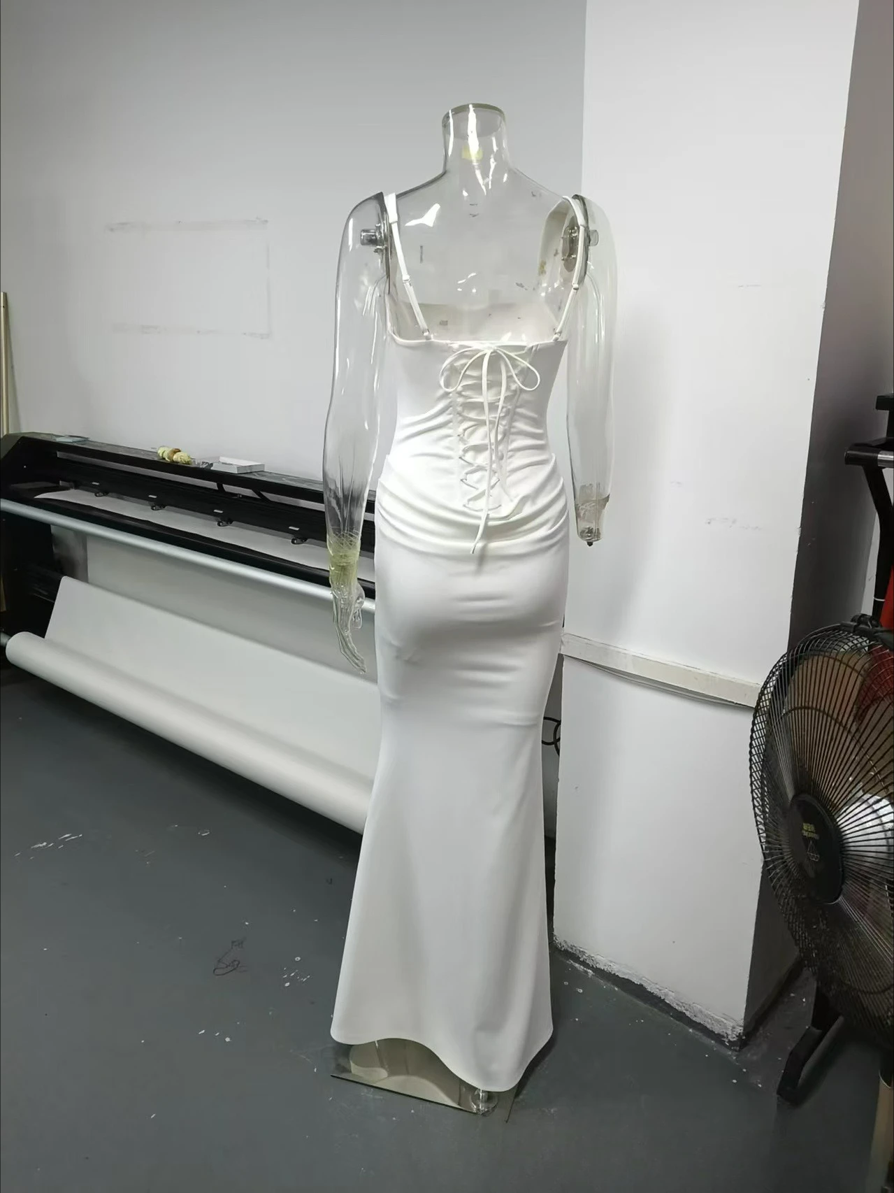 Suninheart White Women's Maxi Dress Elegat Lace Up Dress Slim Formal Wedding Guest Party Dress