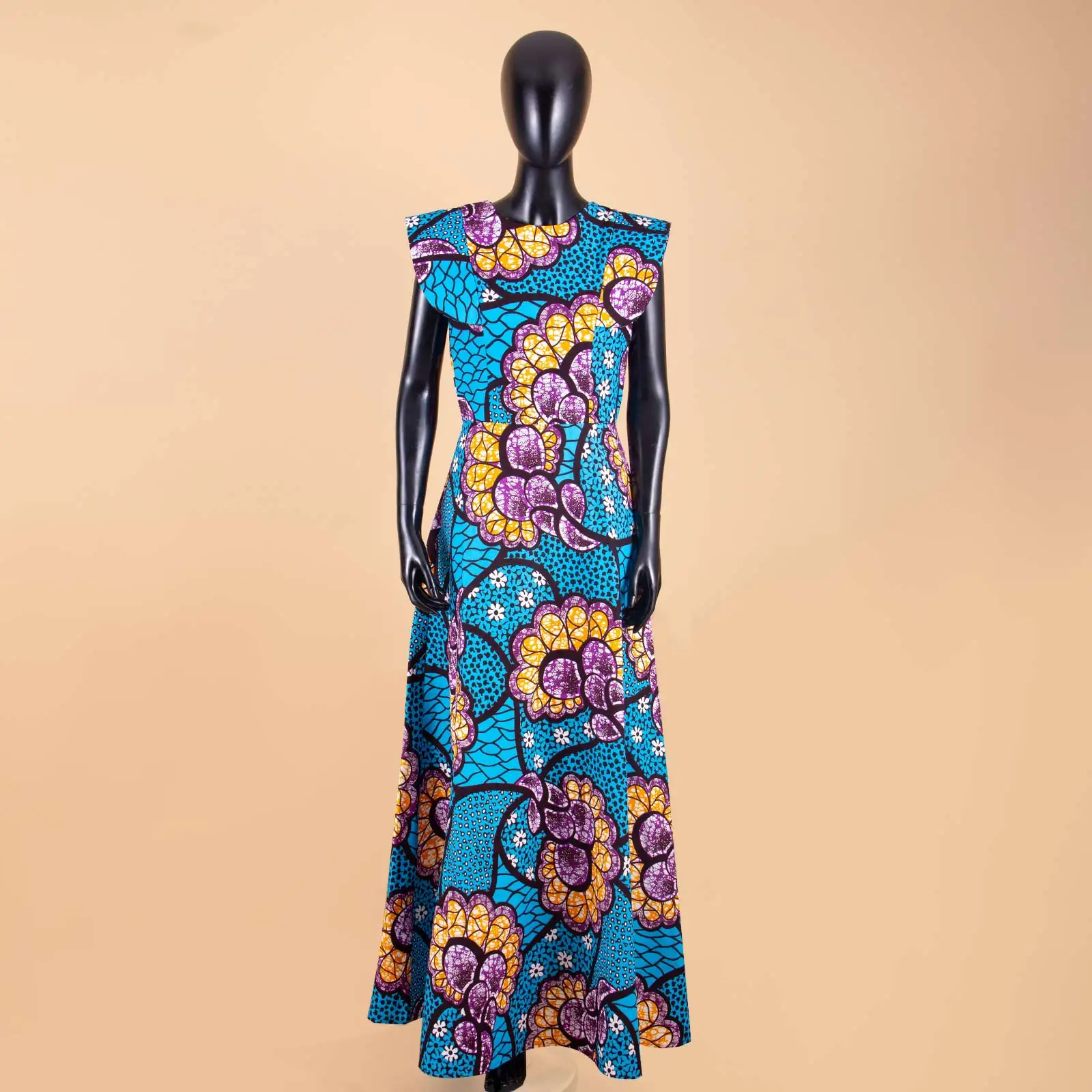 African Dresses for Women Dashiki Print Ankara Short Sleeve O-neck Floor Length Women A-Line Wax Cotton Dress AFRIPRIDE A1825017