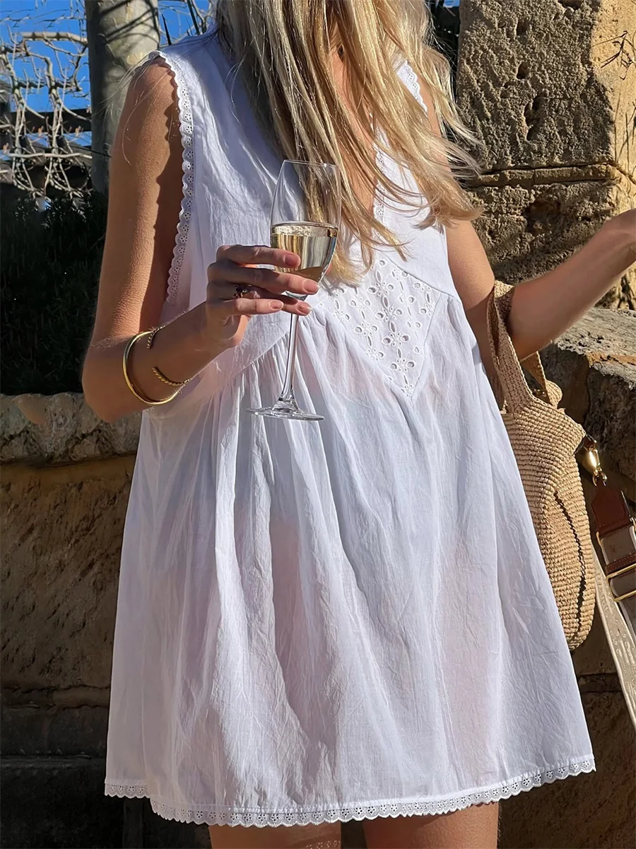 Womens Lace Trim V Neck Mini Dress Y2k 90s Vintage Aesthetic Summer Flowy Swing Dress Going Out Boho Coquette A Line Dress