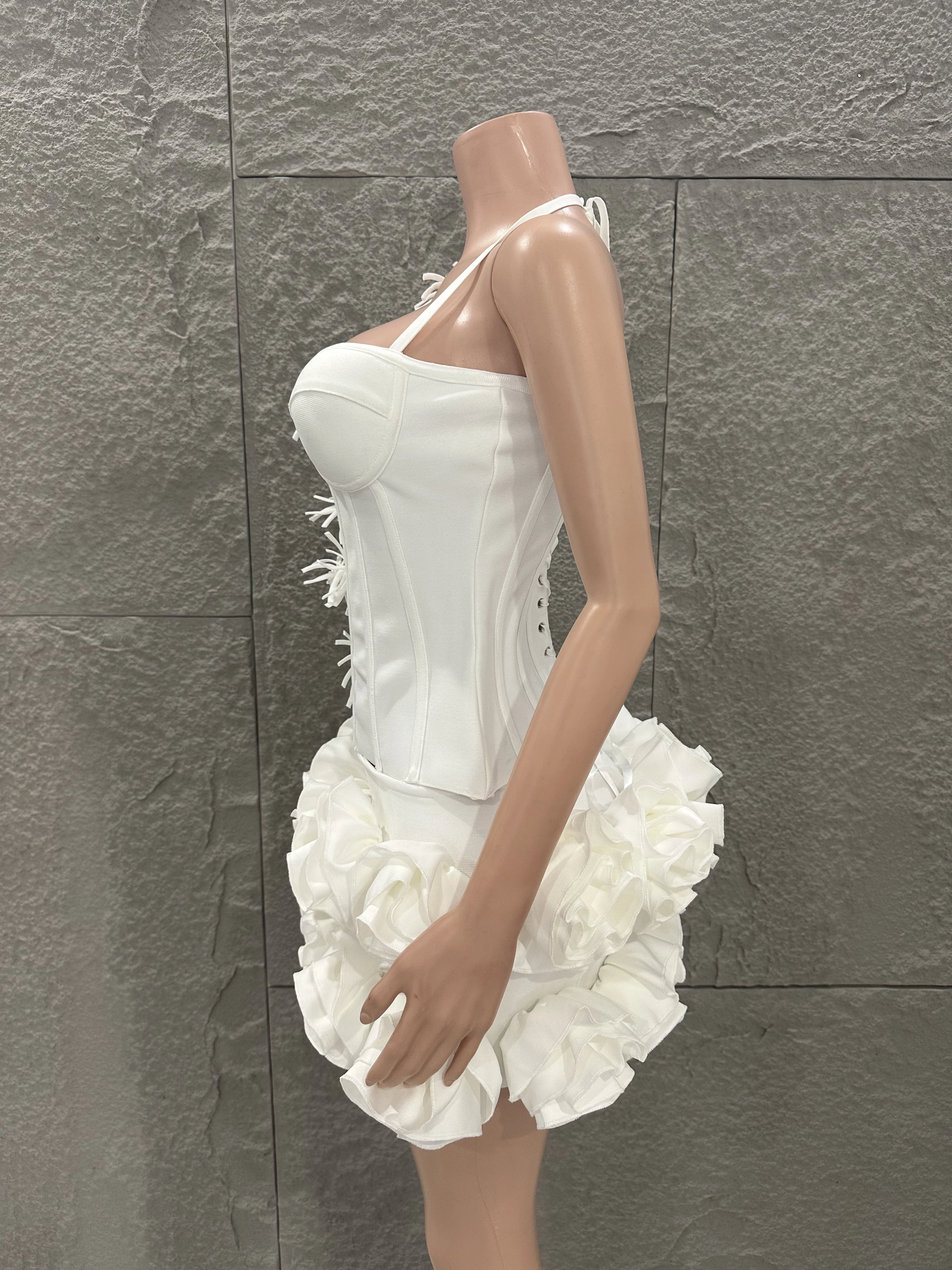 White Red Rose Color Women Sexy Strapless Full Florla Bodycon Mini Bandage Dress 2 Pieces Set Celebrate Nightclub Party Birthday