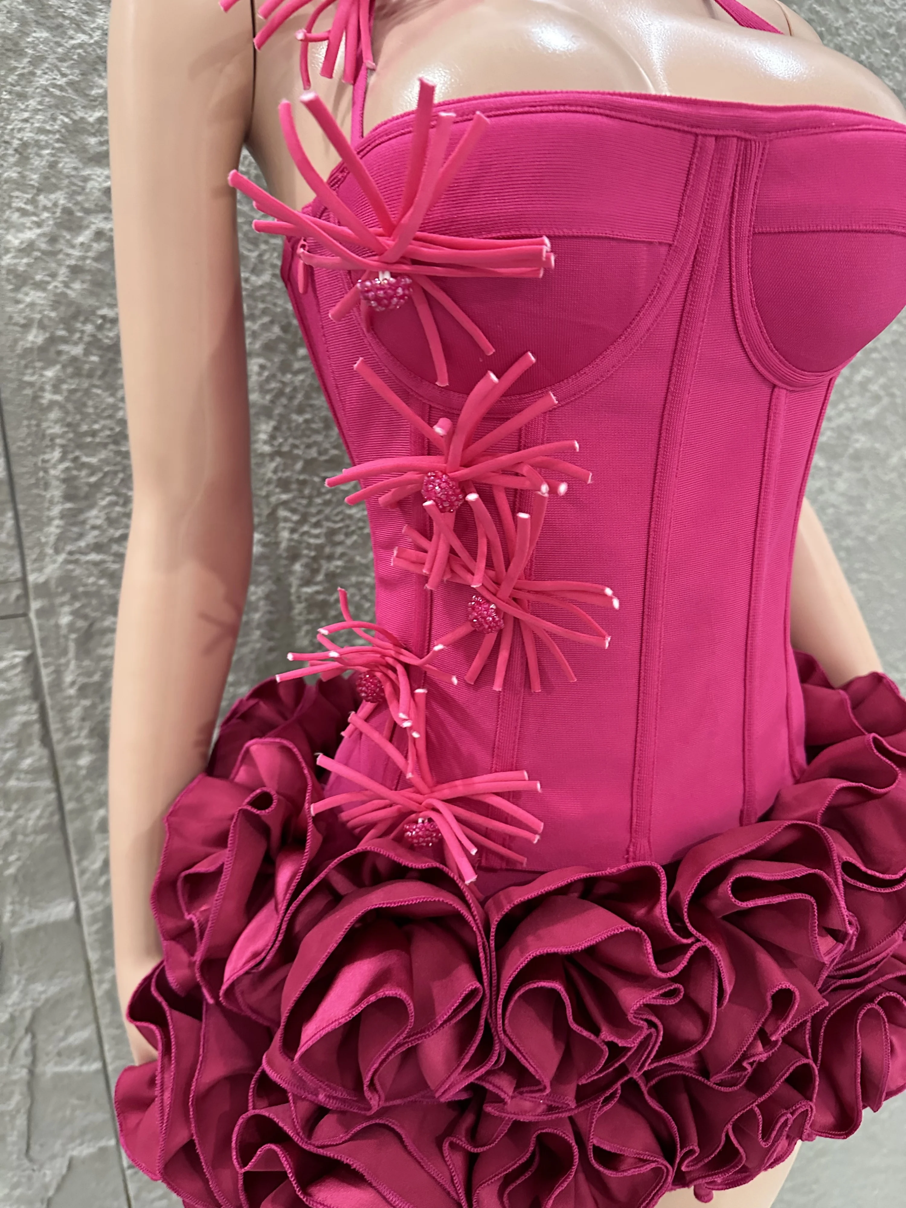 White Red Rose Color Women Sexy Strapless Full Florla Bodycon Mini Bandage Dress 2 Pieces Set Celebrate Nightclub Party Birthday