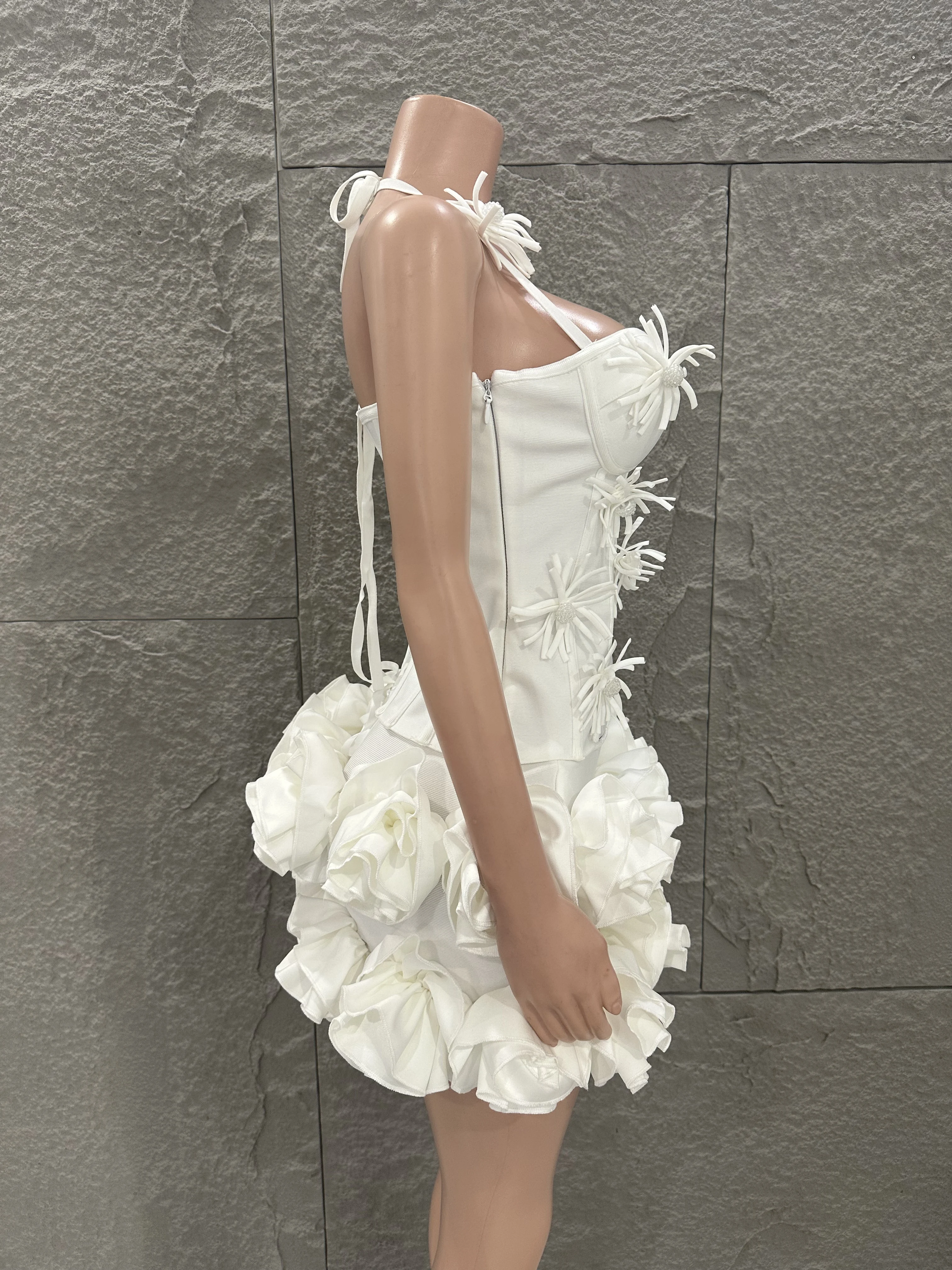 White Red Rose Color Women Sexy Strapless Full Florla Bodycon Mini Bandage Dress 2 Pieces Set Celebrate Nightclub Party Birthday