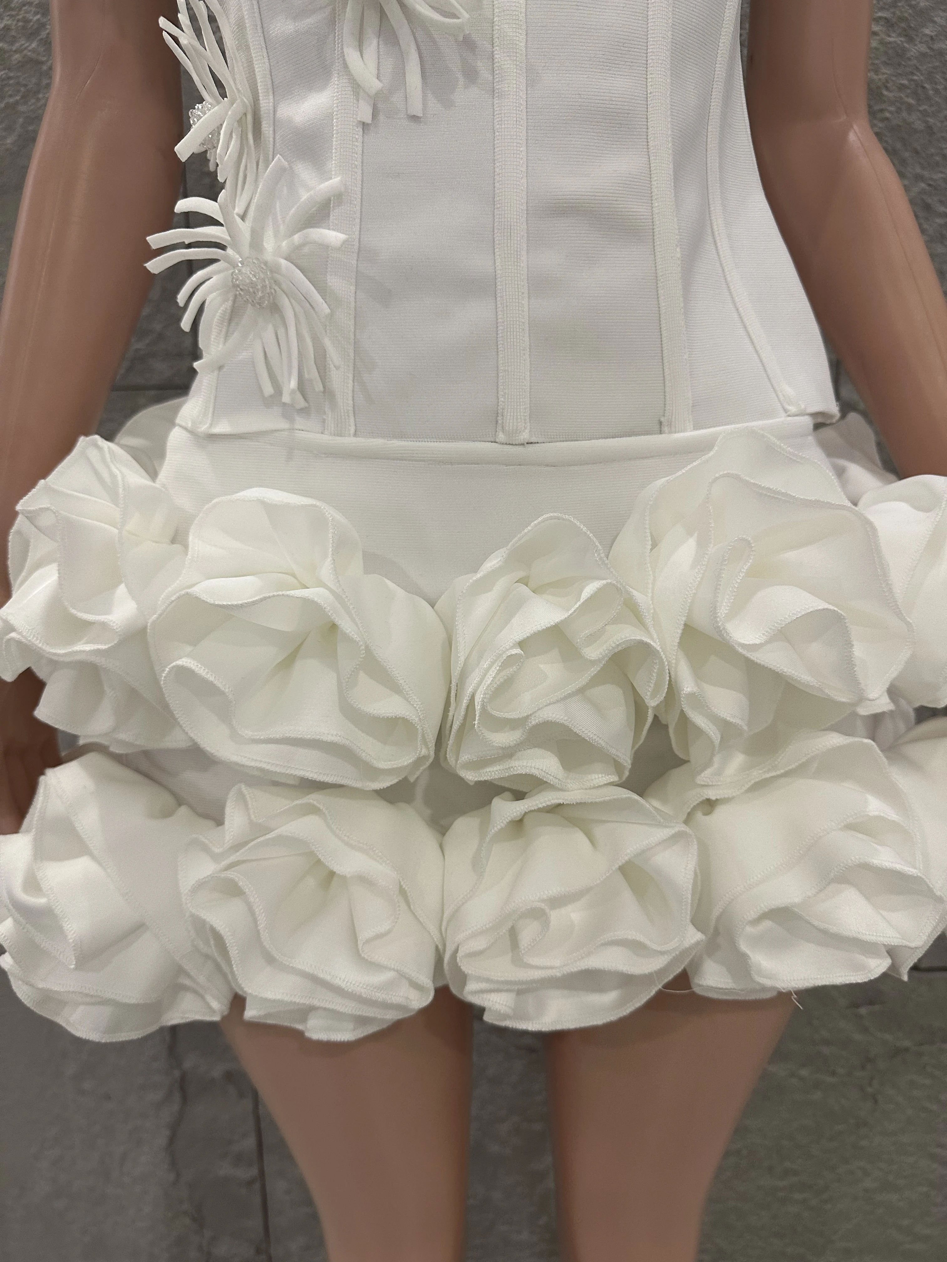 White Red Rose Color Women Sexy Strapless Full Florla Bodycon Mini Bandage Dress 2 Pieces Set Celebrate Nightclub Party Birthday