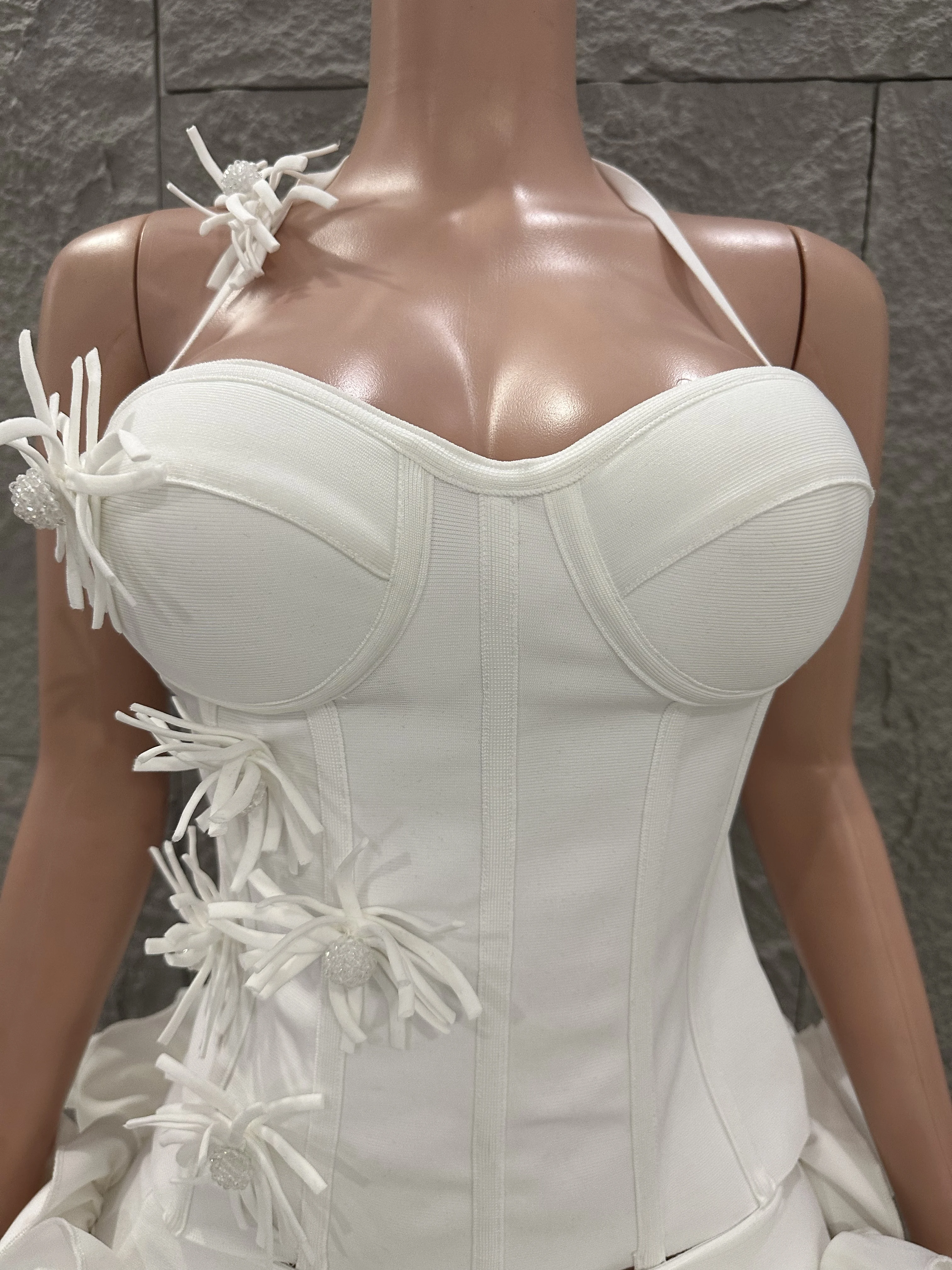 White Red Rose Color Women Sexy Strapless Full Florla Bodycon Mini Bandage Dress 2 Pieces Set Celebrate Nightclub Party Birthday