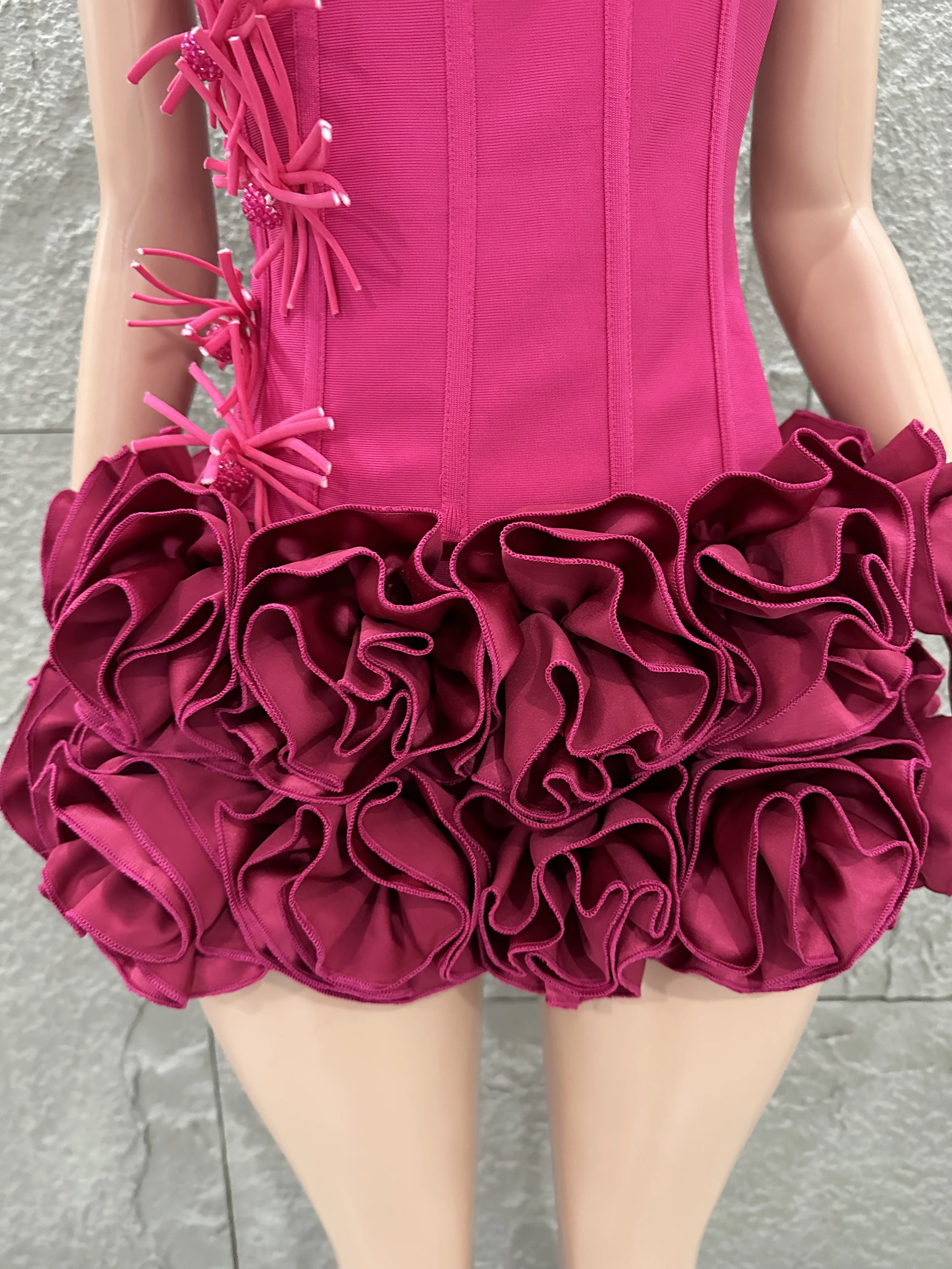 White Red Rose Color Women Sexy Strapless Full Florla Bodycon Mini Bandage Dress 2 Pieces Set Celebrate Nightclub Party Birthday