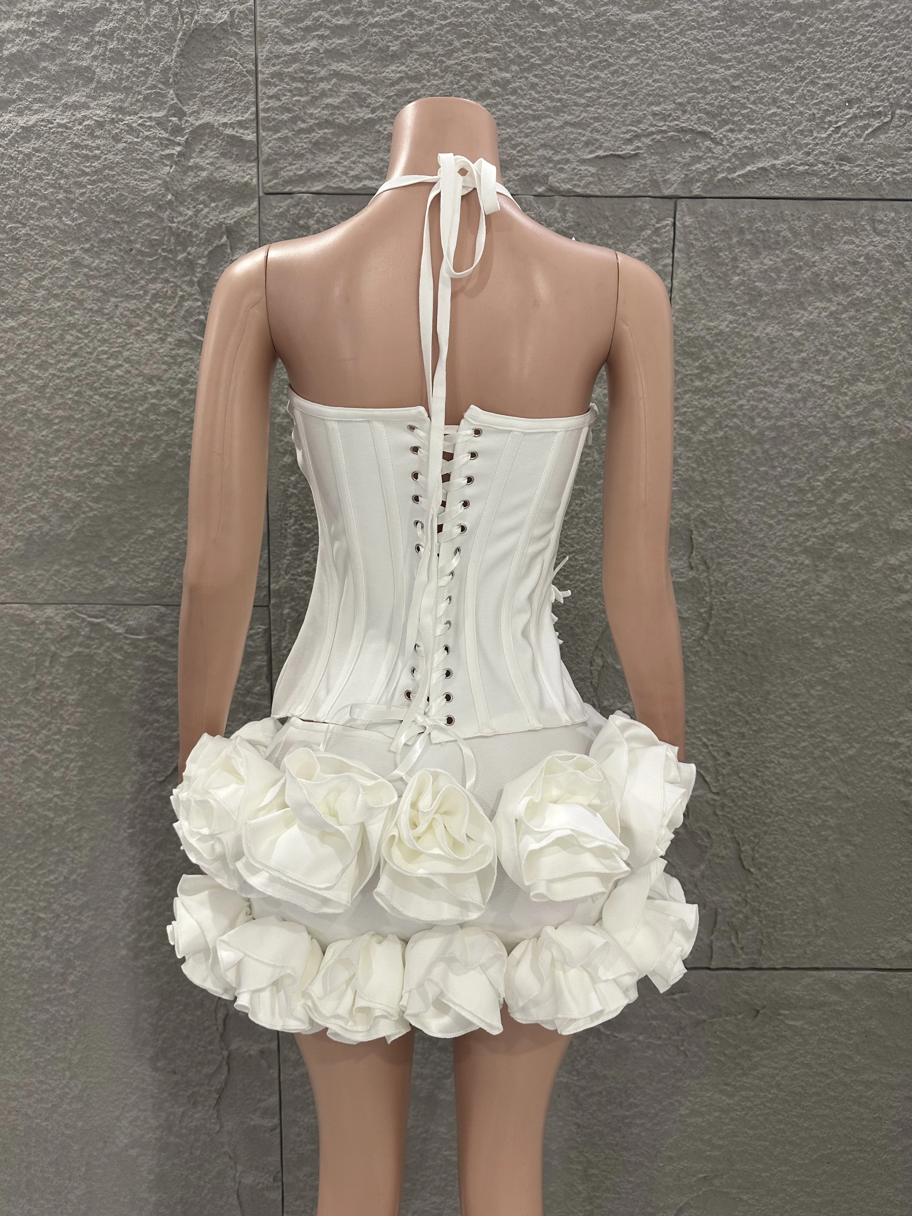 White Red Rose Color Women Sexy Strapless Full Florla Bodycon Mini Bandage Dress 2 Pieces Set Celebrate Nightclub Party Birthday