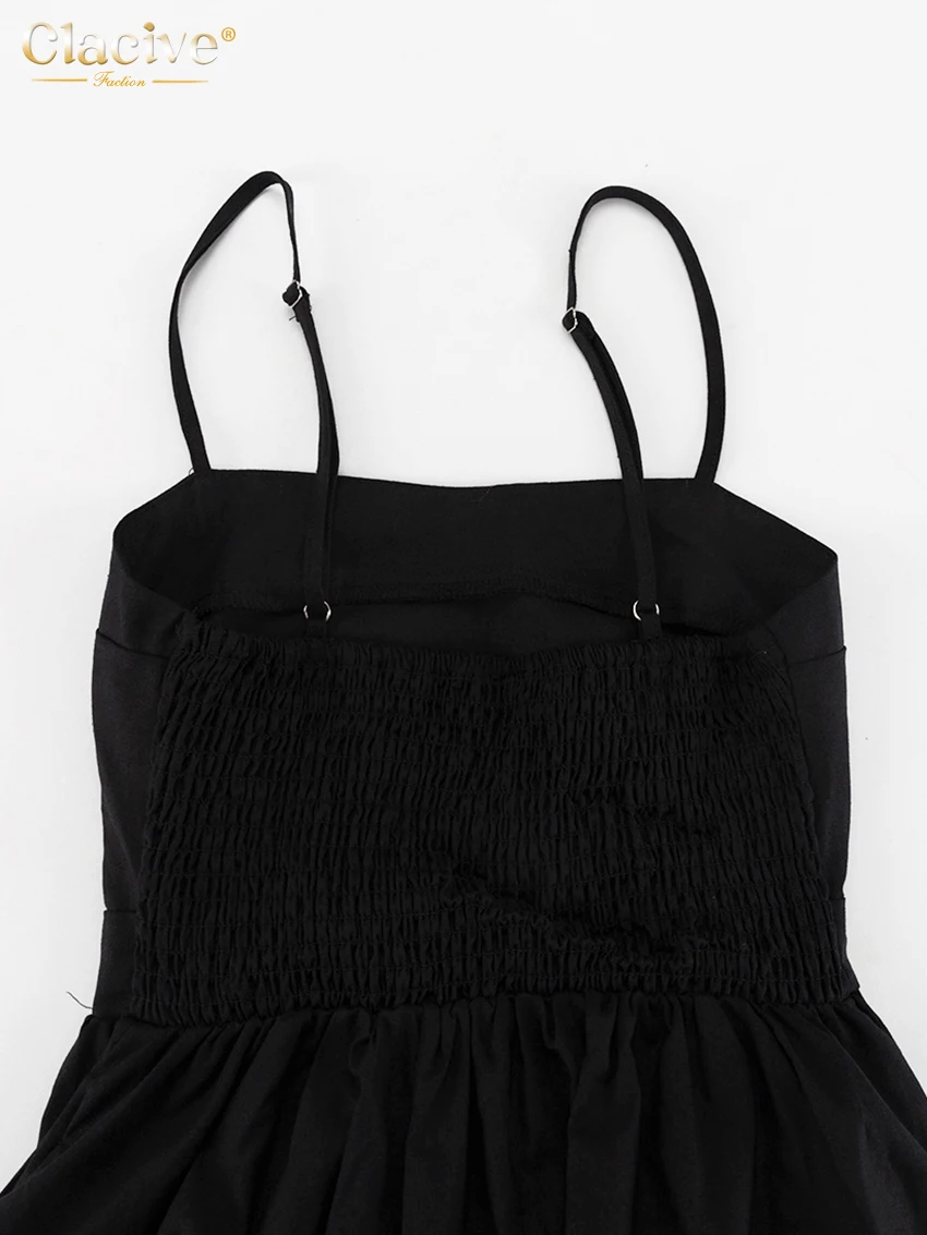 Clacive Sexy Loose Black Cotton Womens Dresses 2024 Summer Strap Sleeveless Ankle Length Dress Elegant Hollow Out Female Dress