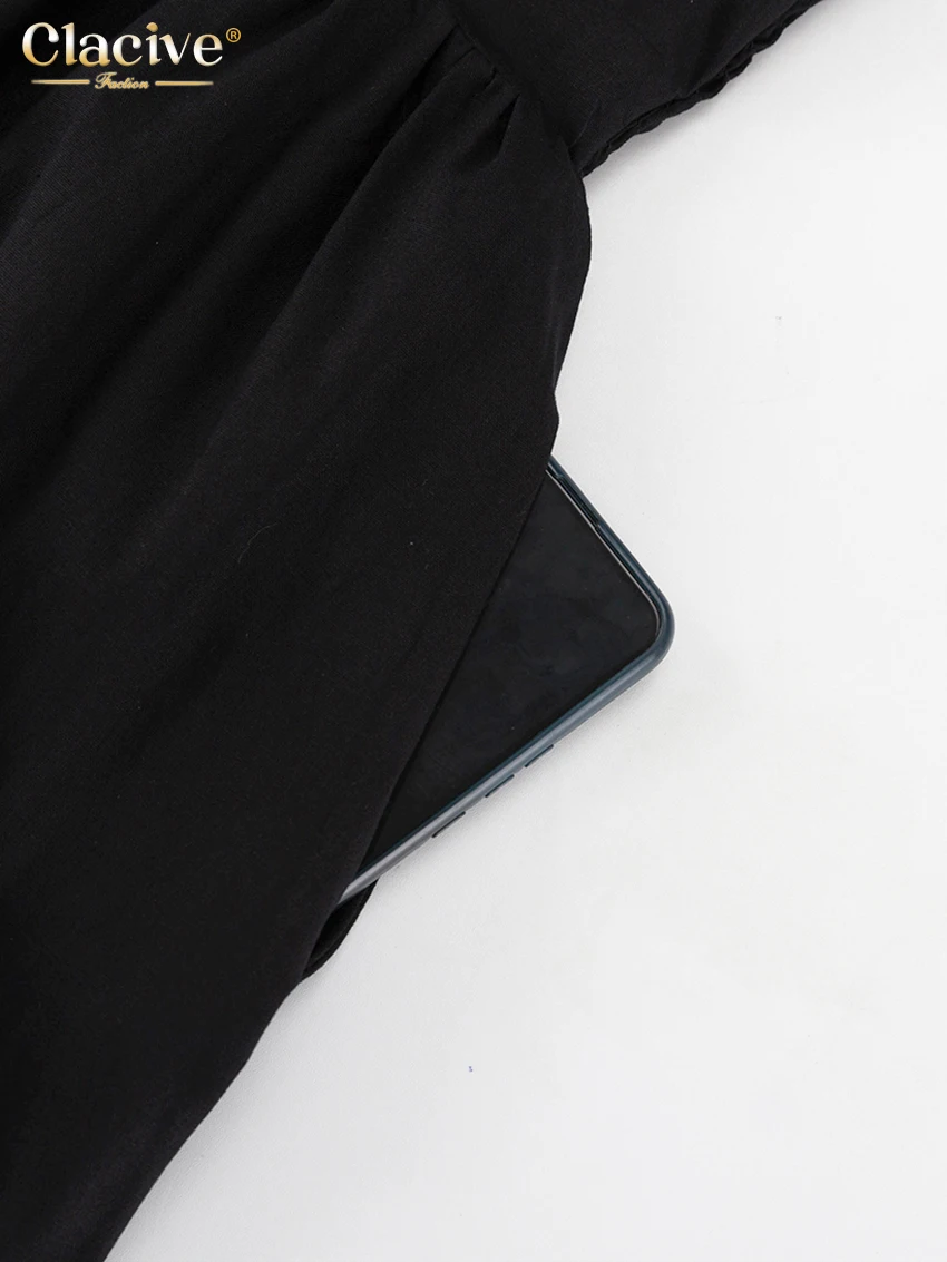 Clacive Sexy Loose Black Cotton Womens Dresses 2024 Summer Strap Sleeveless Ankle Length Dress Elegant Hollow Out Female Dress
