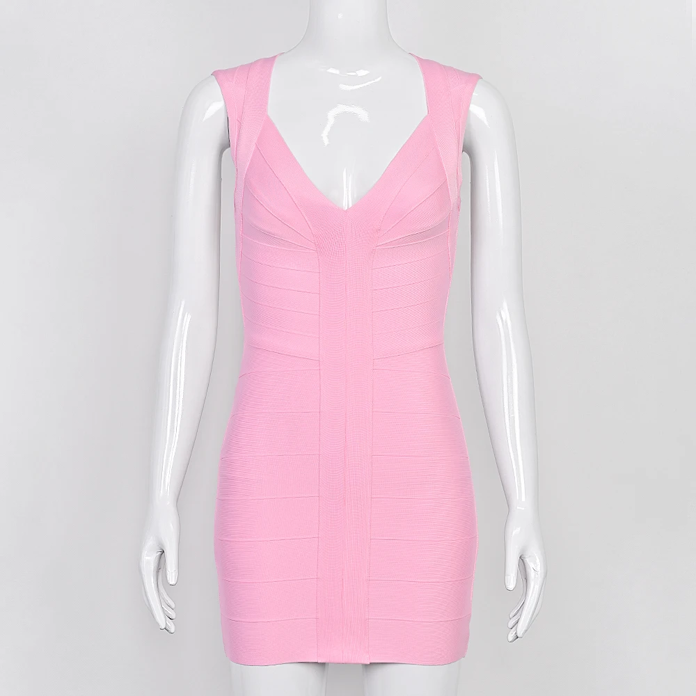 BEAUKEY Luxury Fashiong Trendy Pink Bandage Dress Plunge V Sexy Slim Evening Dresses Birthday Wedding Celebrity Lady Vestidos