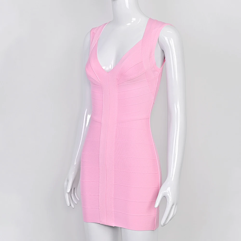 BEAUKEY Luxury Fashiong Trendy Pink Bandage Dress Plunge V Sexy Slim Evening Dresses Birthday Wedding Celebrity Lady Vestidos