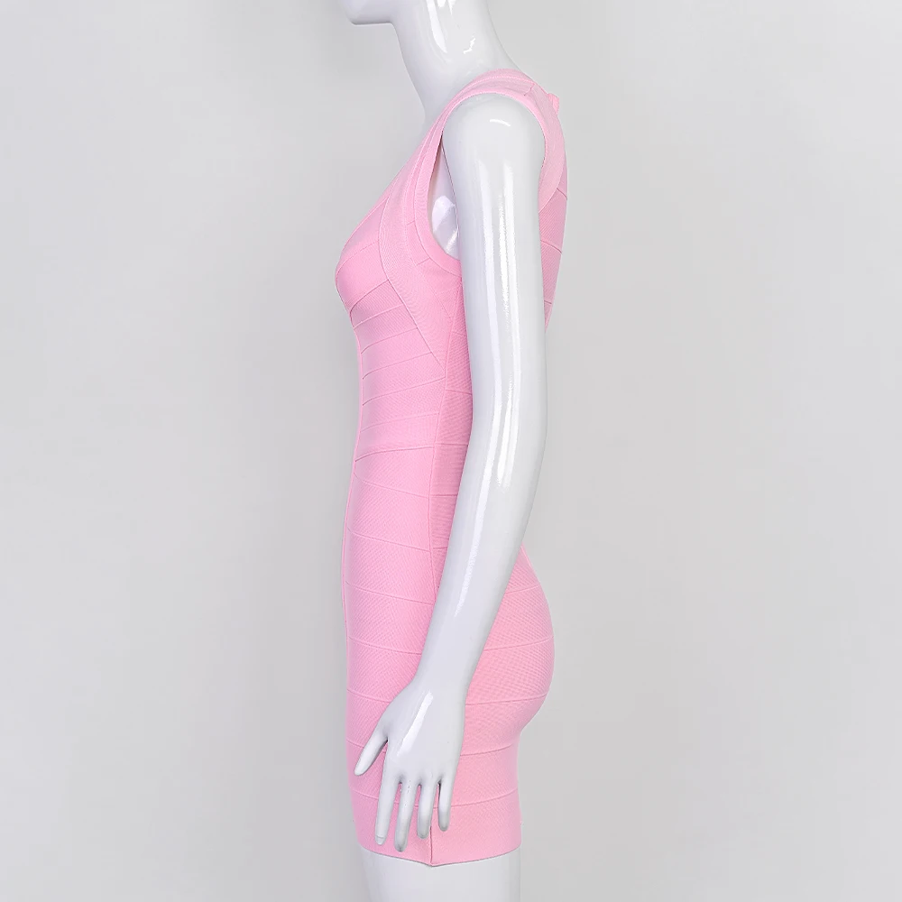 BEAUKEY Luxury Fashiong Trendy Pink Bandage Dress Plunge V Sexy Slim Evening Dresses Birthday Wedding Celebrity Lady Vestidos