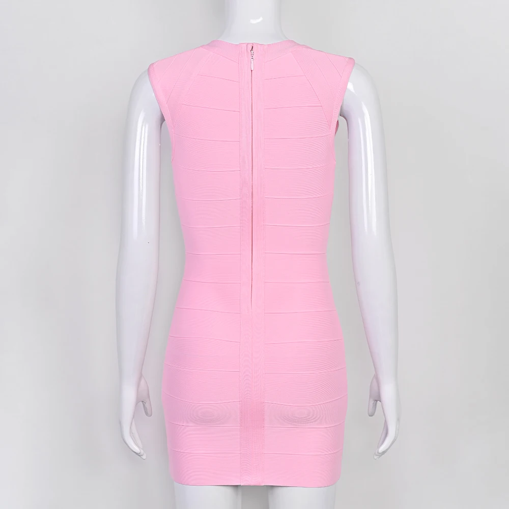 BEAUKEY Luxury Fashiong Trendy Pink Bandage Dress Plunge V Sexy Slim Evening Dresses Birthday Wedding Celebrity Lady Vestidos