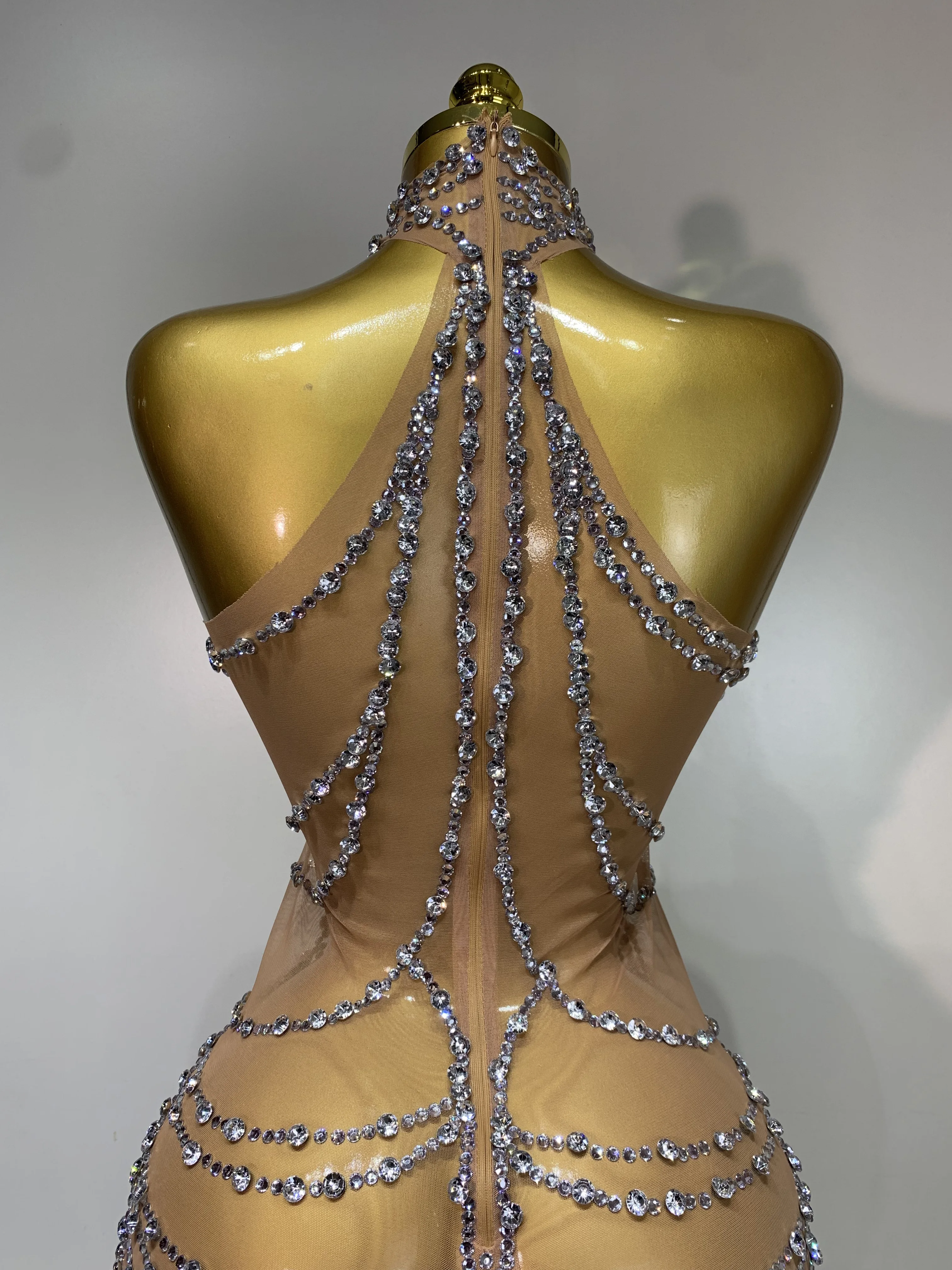 Sparkly Rhinestone Sexy Transparent Mesh Long Dress 2025 Women Luxury Birthday Club Party Gown Stage Singer Performance Costume