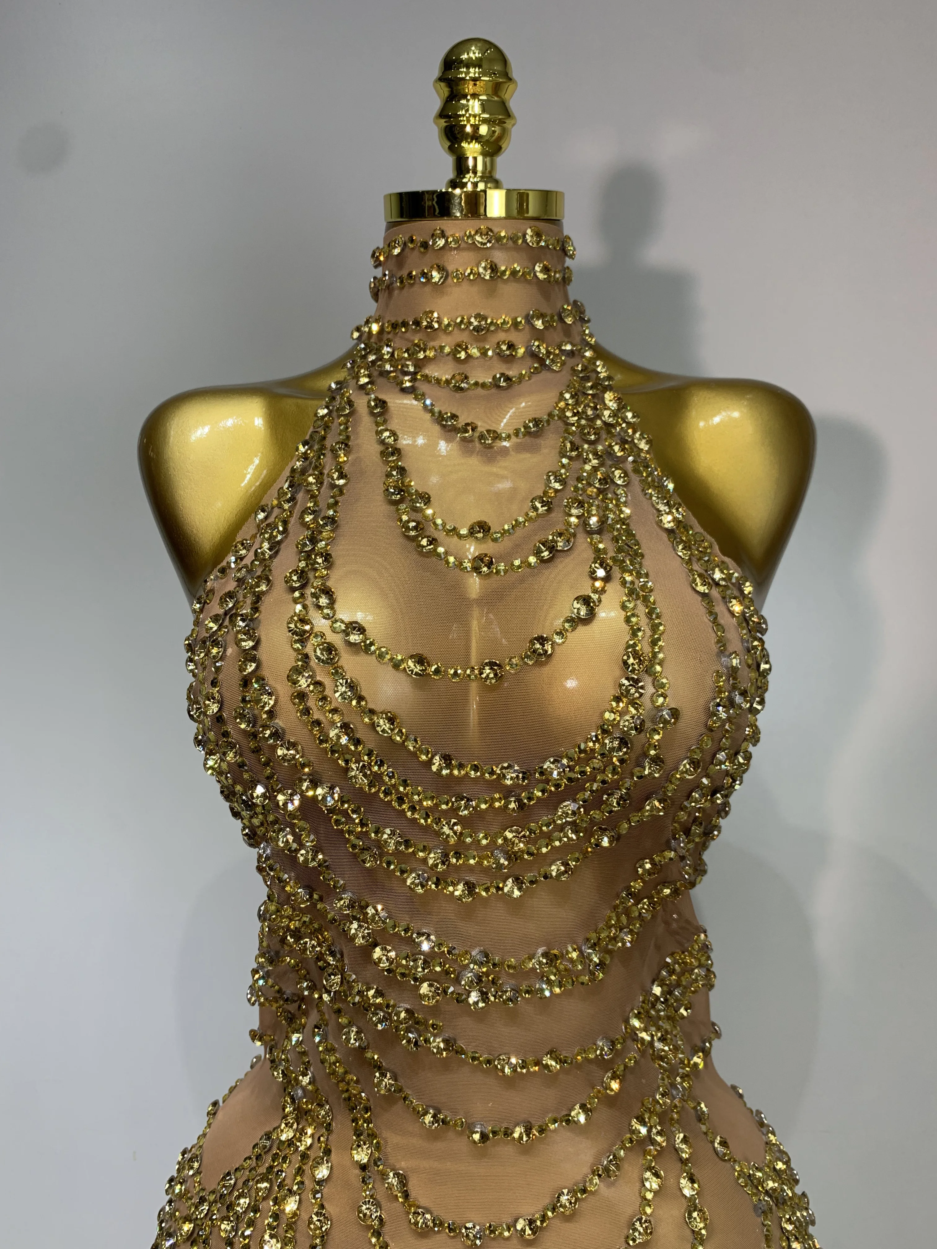 Sparkly Rhinestone Sexy Transparent Mesh Long Dress 2025 Women Luxury Birthday Club Party Gown Stage Singer Performance Costume