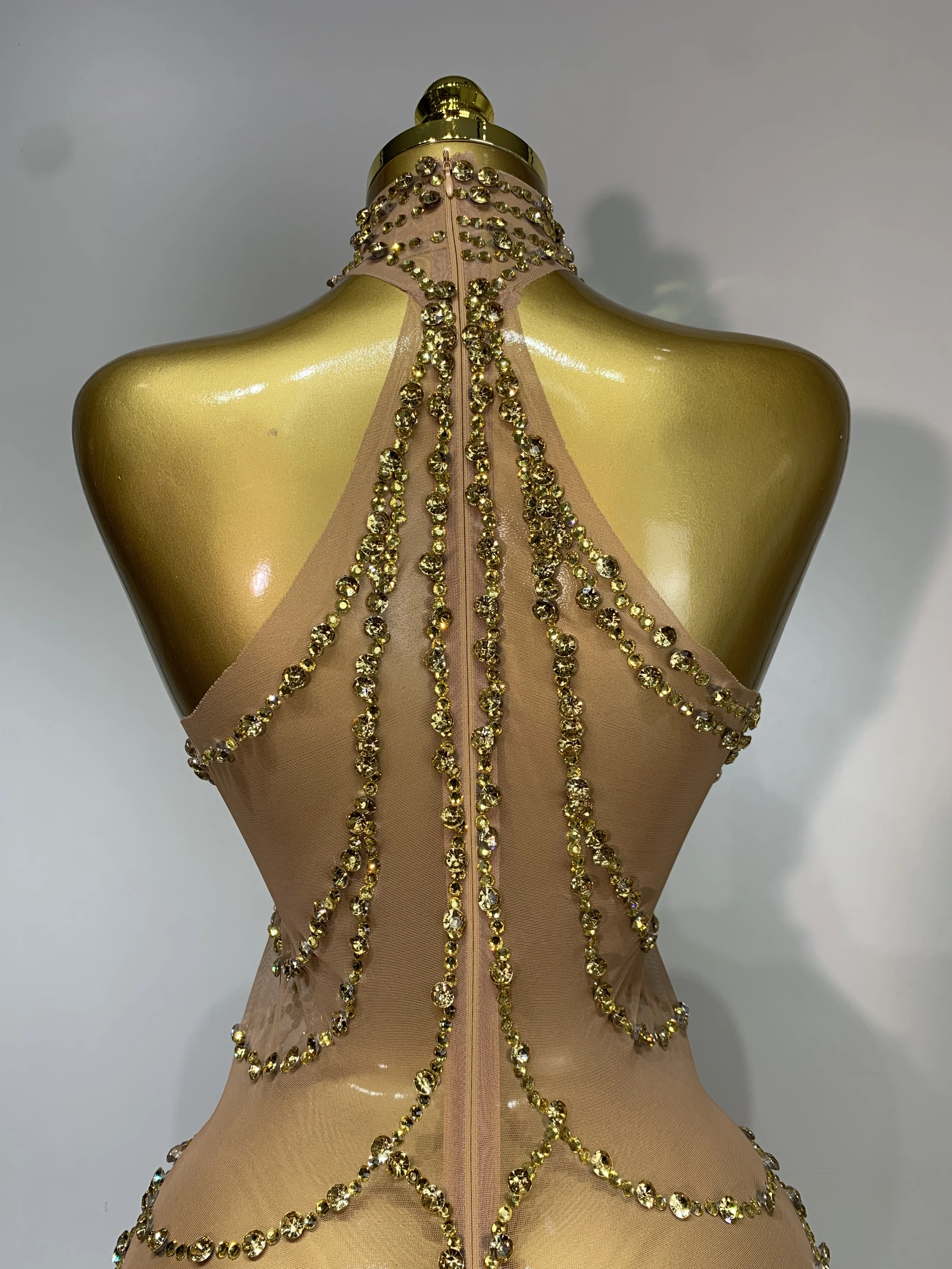 Sparkly Rhinestone Sexy Transparent Mesh Long Dress 2025 Women Luxury Birthday Club Party Gown Stage Singer Performance Costume
