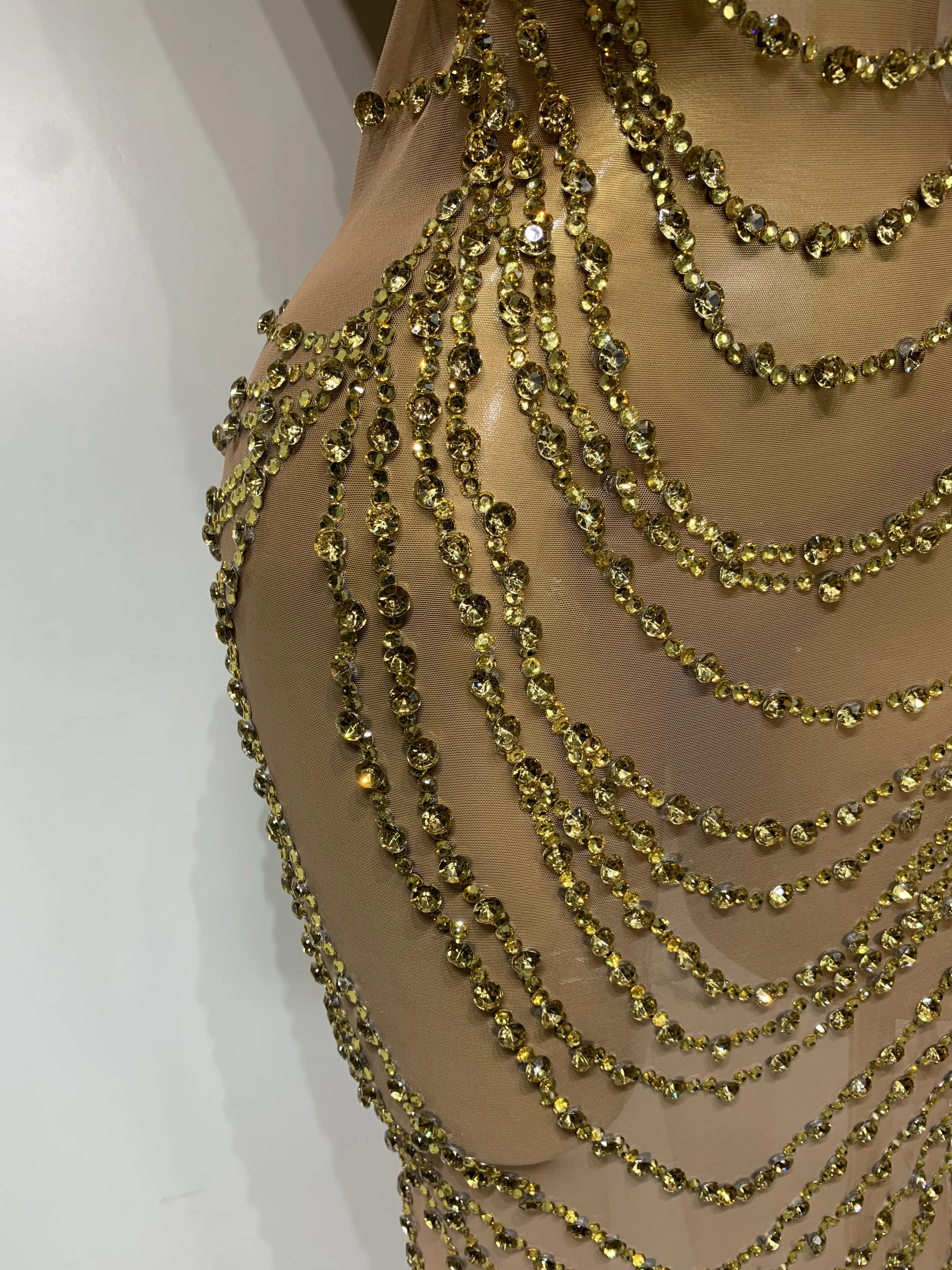Sparkly Rhinestone Sexy Transparent Mesh Long Dress 2025 Women Luxury Birthday Club Party Gown Stage Singer Performance Costume