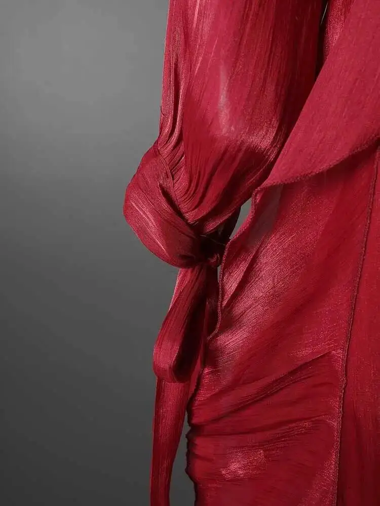 LGRQ early autumn turtleneck full sleeves shinny ruffles pullover Arabic styles floor length vacation dress female vestido