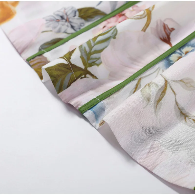 Elegant Printed Flower Women's Dress Contrast Sleeveless Halter Waist-Closed A-Line Lady Dresses Summer Fashion Vacation Robe