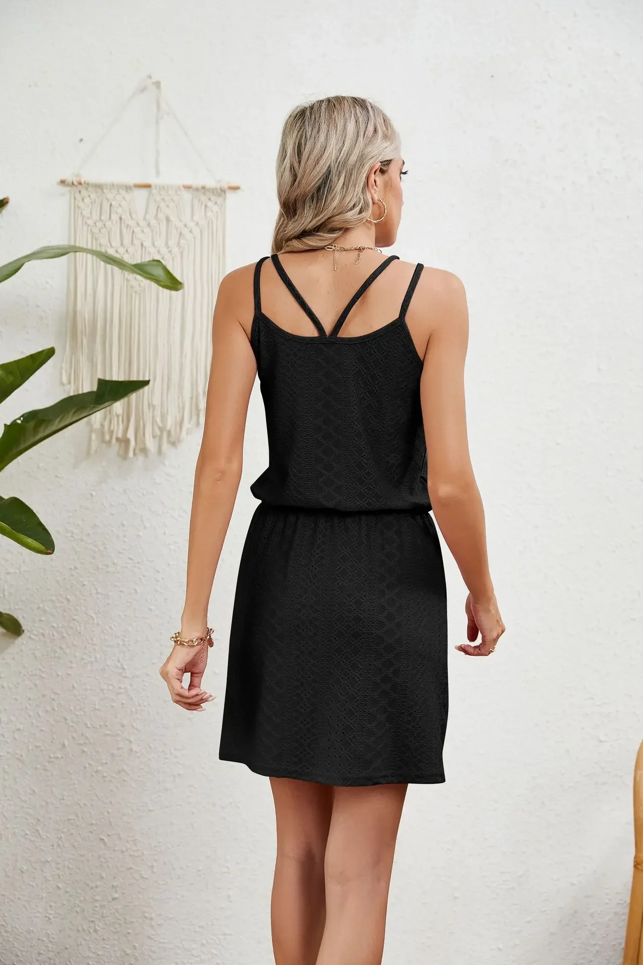 Summer Sleeveless Mini Dress Women Casual A-Line Drawstring Pocket Beach Holiday Dresses For Women Short Dress White Sundress