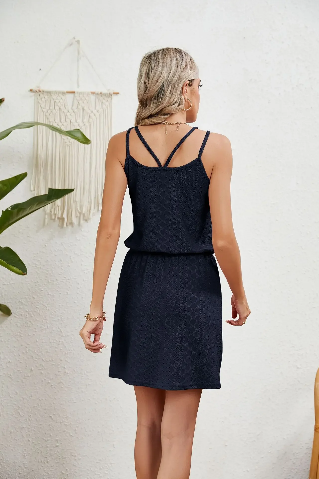 Summer Sleeveless Mini Dress Women Casual A-Line Drawstring Pocket Beach Holiday Dresses For Women Short Dress White Sundress