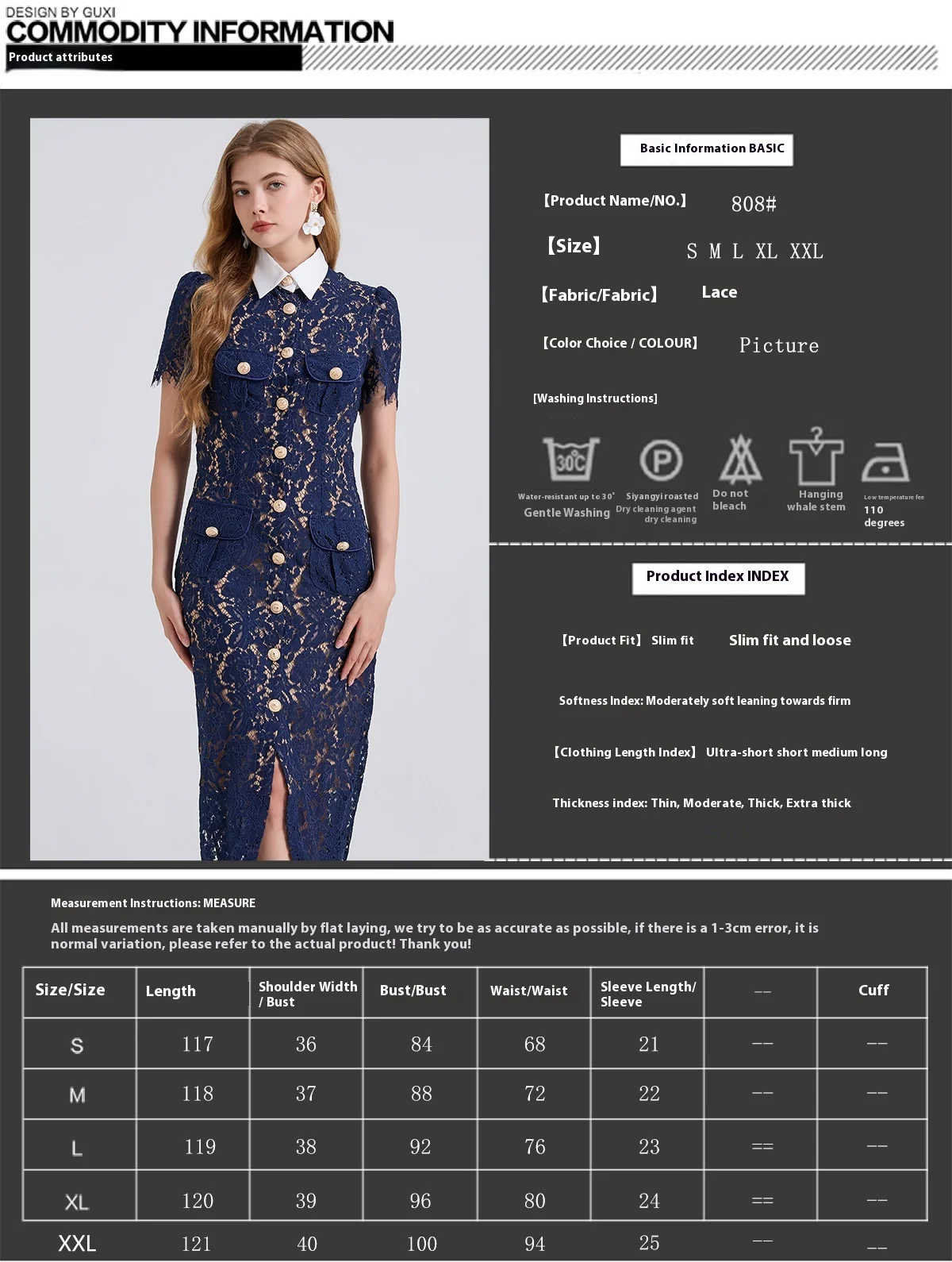 Women's French-Style Elegant Dress - Noble Fashion, Lace with Contrast Collar, Drawstrings, 3D Pockets, Bodycon Fit 2025 Summer