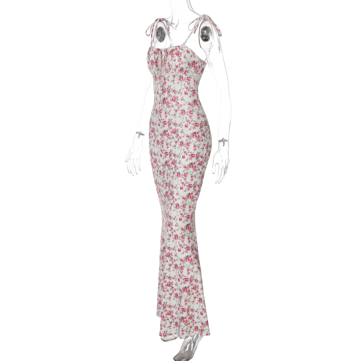 Hugcitar Floral Print Sleeveless Backless Slips Lace Up Maxi Dress Sexy Bodycon Summer Elegant Outfits Holiday Party Wholesale