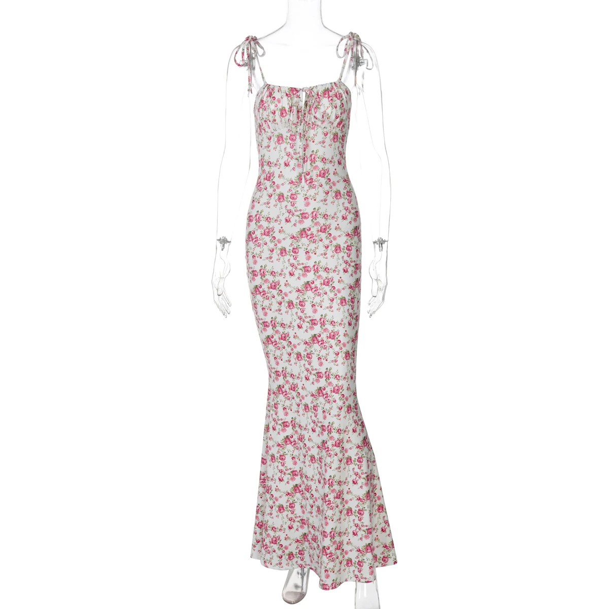Hugcitar Floral Print Sleeveless Backless Slips Lace Up Maxi Dress Sexy Bodycon Summer Elegant Outfits Holiday Party Wholesale