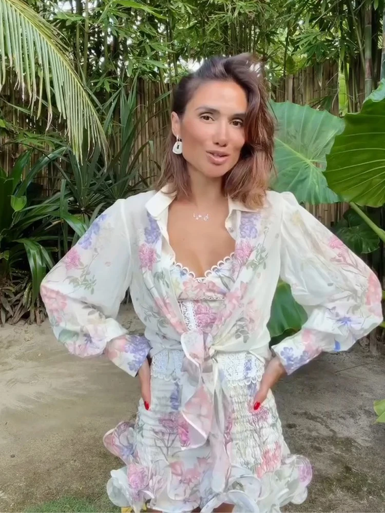 Elegant Floral Print Corset Mini Dress Women Lace Trim Sweetheart Neckline Dressess 2026 New Lady Summer Party Fashion Sundress