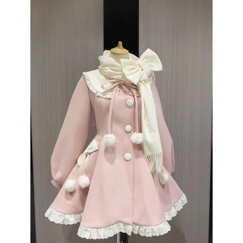 Japanese Kawaii Lolita Lace Patchwork Sweet Dress Coat Women Y2k Aesthetic Contrast Color Dresses Elegant Cute Party Vestidos