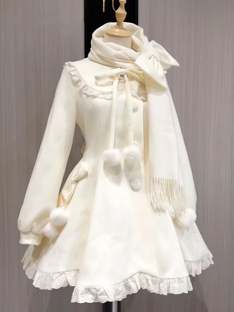 Japanese Kawaii Lolita Lace Patchwork Sweet Dress Coat Women Y2k Aesthetic Contrast Color Dresses Elegant Cute Party Vestidos