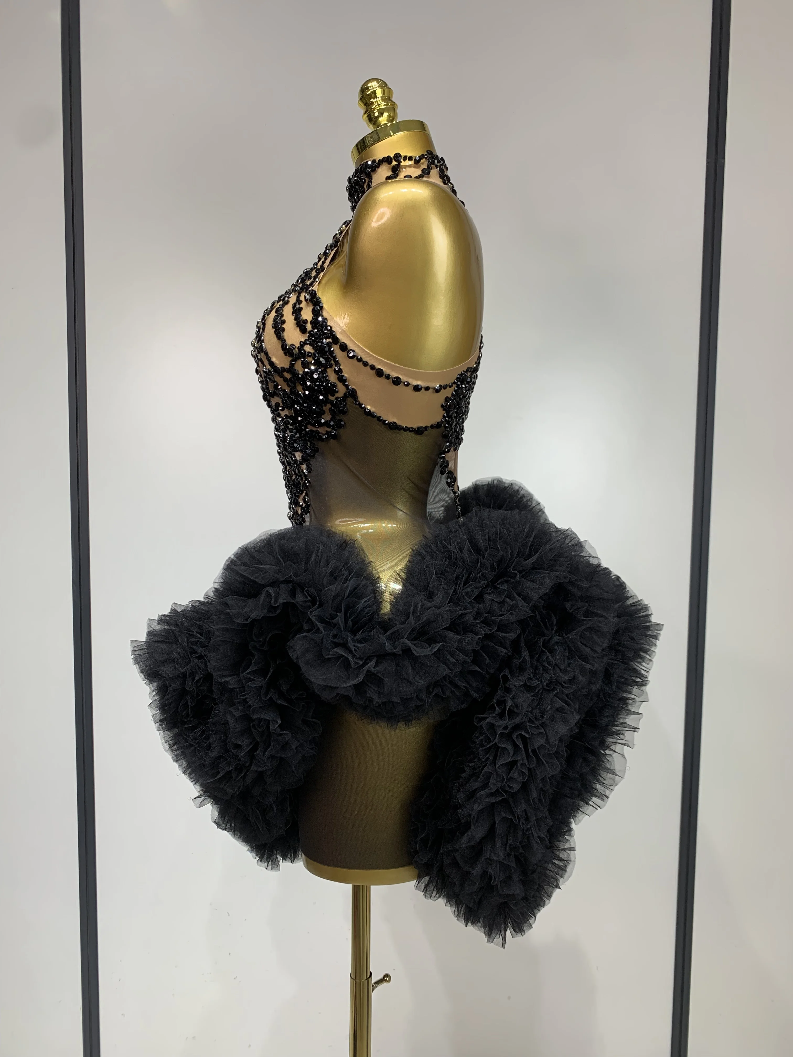 Luxury Women Sexy Sparkly Rhinestone Sleeveless Mesh See Through Bodycon Mini Birthday Dress Evening Party Performance Costume
